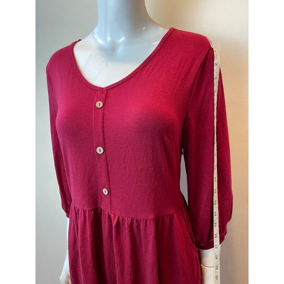 YATHON Women Empire Waist Dress Front Button Balloon Sleeve Maroon Size Large - Picture 5 of 10